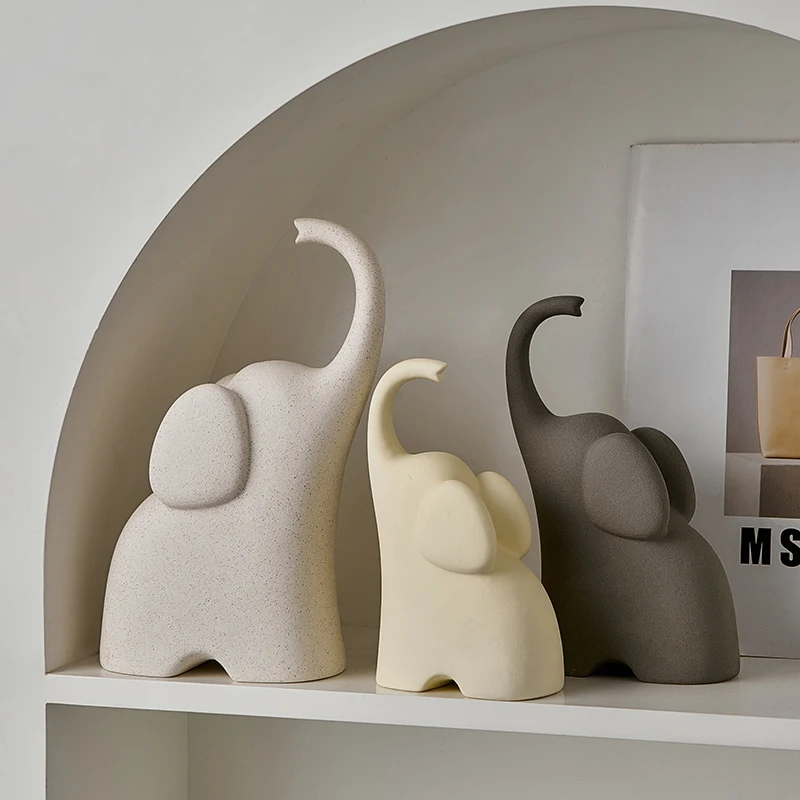 Simple Modern Home Accessories Cream Wind Elephant Ornament Family of Three