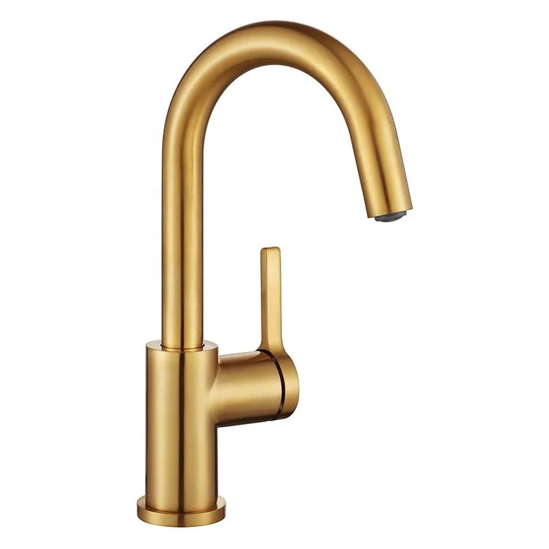 Gold Kitchen Faucet, 360 Degree Swivel Hot and Cold Mixer Brushed Gold Single Handle Sink Faucet (1600141418792)
