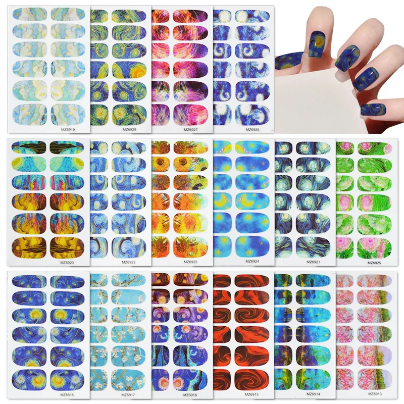 Wholesale Self Adhesive Nail Art Decals Full Cover Nail Wraps Van Gogh Starry Sky Painting Nail Art Stickers