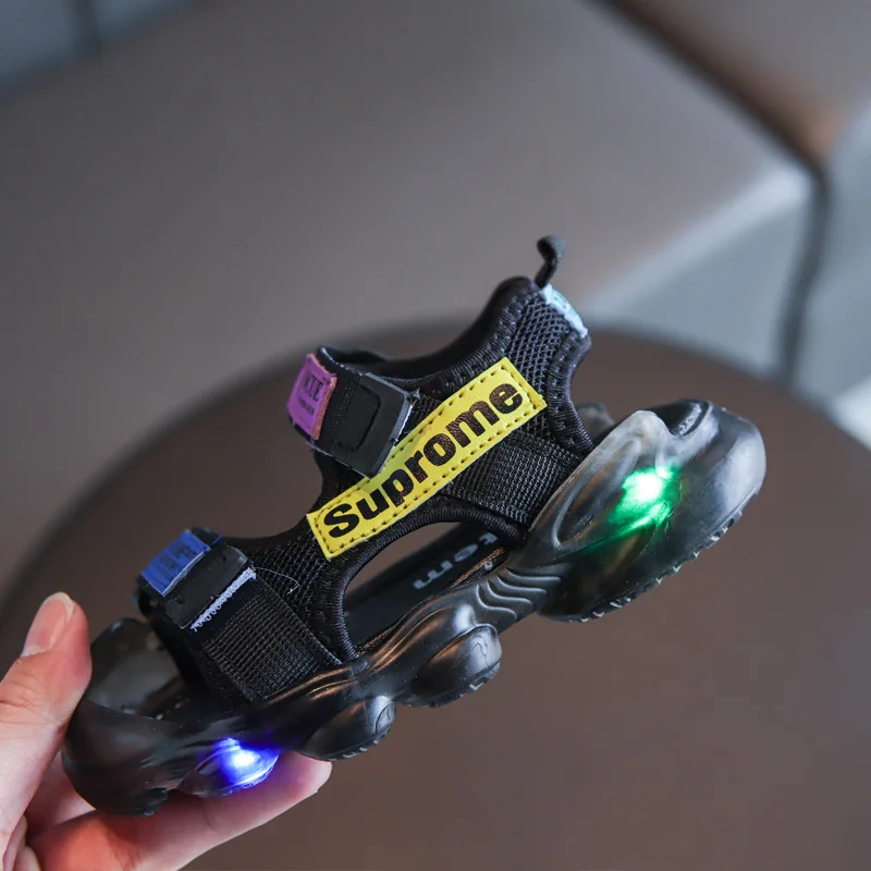 Hot selling 3 colors LED kids children sandals summer toddler shoes