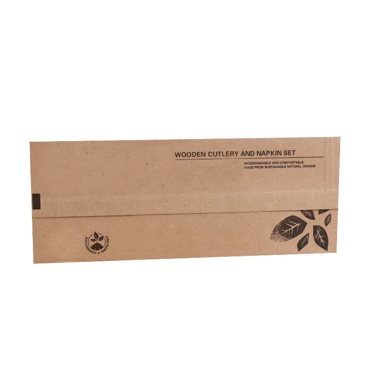 Central Back Sealed Kraft Paper Fork Knife Napkin Cutlery Compostable Biodegradable Packaging Bag