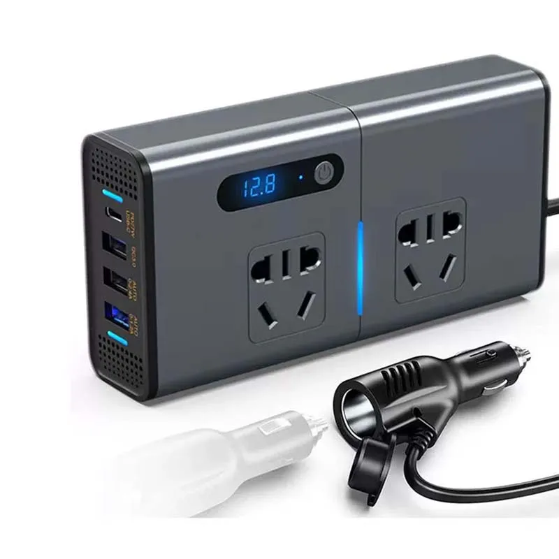 Hot Selling Car Adapter with 4 Ports USB PD QC3.0 Power Inverter 200W DC 12V 24V to 220V AC Inverter