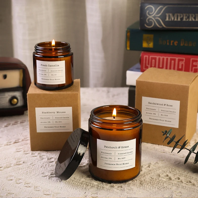 
Easter vintage empty frosted black amber luxury wide mouth cylinder glass candle jars with lid 