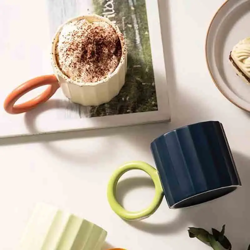 big ring handle colorful cute ceramic coffee mug cup