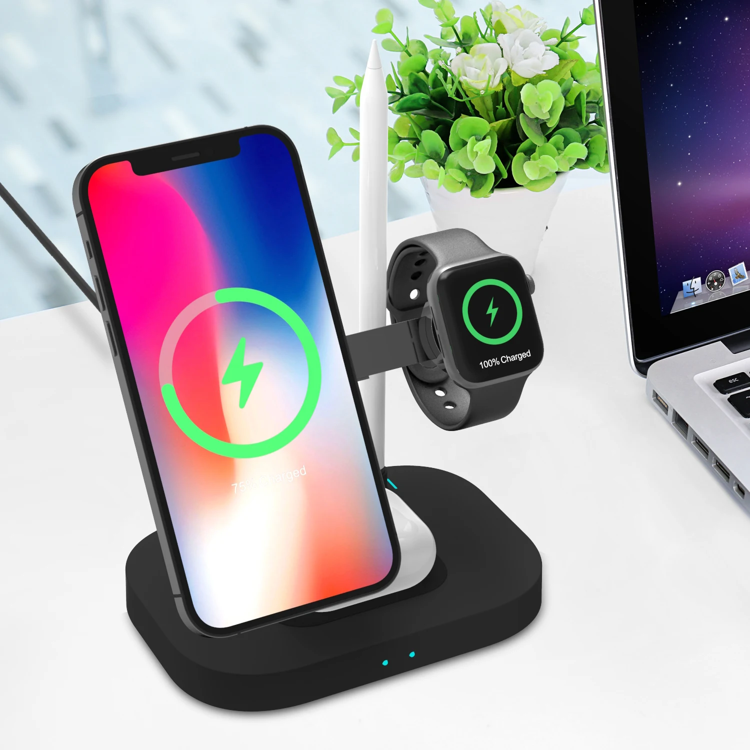 4 in 1 Fast Wireless Charger Magnetic Wireless Charging Station Compatible with iPhone iWatch  Airpods 2/Pro and Pencil 1nd d