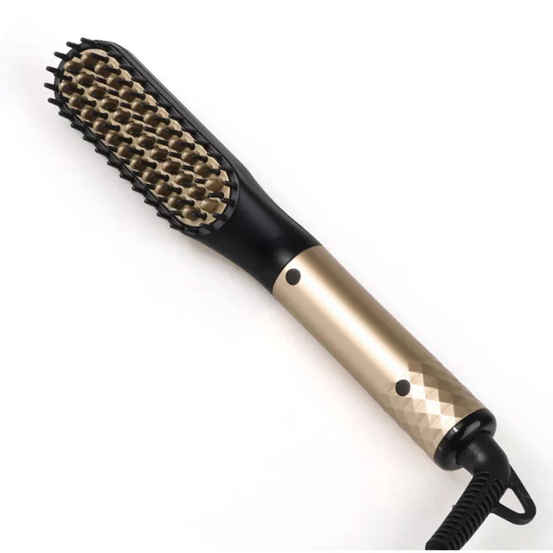 
Amazon Hot 110-240V Anti-Scald Multifunction Mini 2 In 1 Iron Ionic Men Magic Fast Styler Hair Beard Straightener Brush 