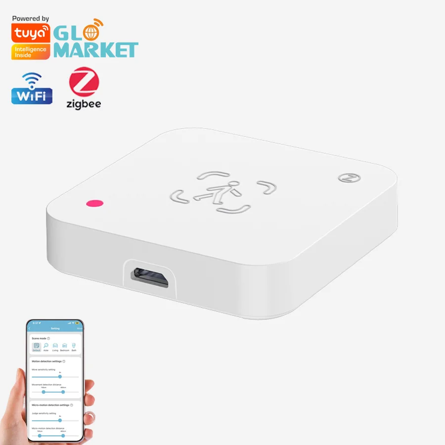 Glomarket Tuya WiFi/Zigbee Smart Home Sensor Radar Distance Detection Motion and Human Presence Detector for Body Movement