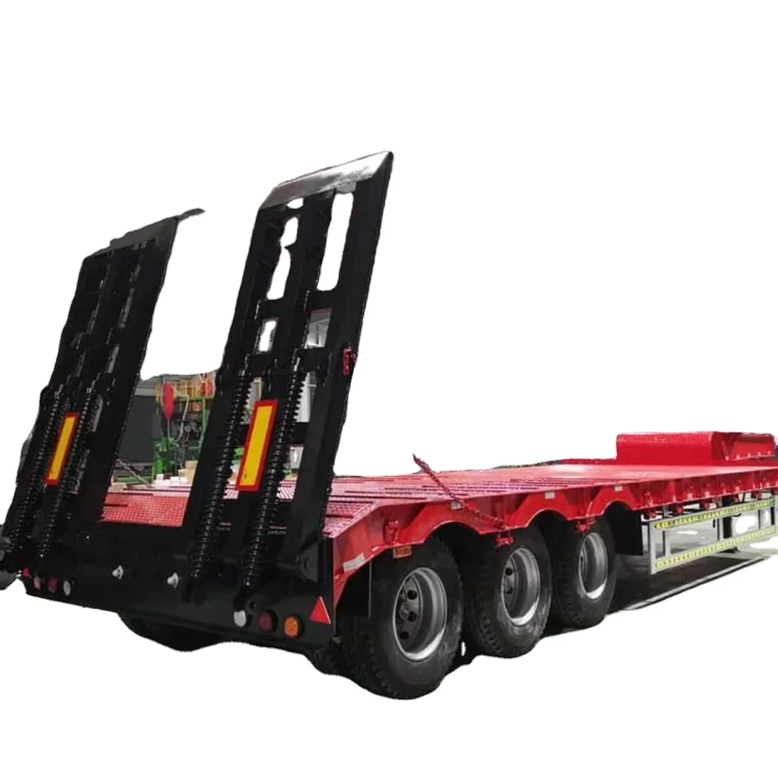 3  Axles Low Flat Deck Flatbed 13.75m carrying 260 excavator configuration Extendable  Low Loader Truck Lowbed Semi Trailer