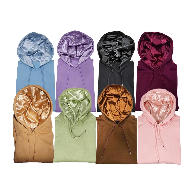QYOURECLO Custom Logo Oversized Unisex Luxury Silk Plain Men Satin Lined Hoodie With Satin Hood