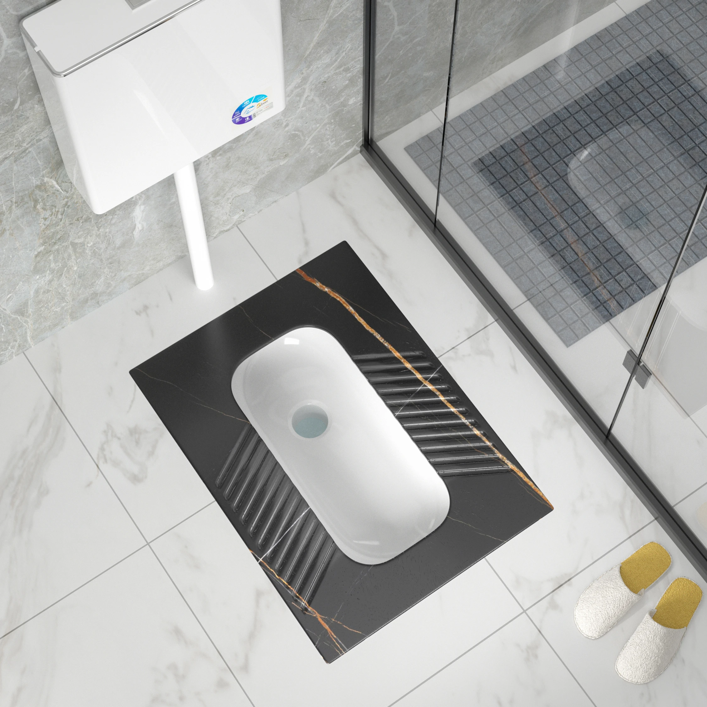 Random pattern multi colors S-bend squat toilet pan one piece wc pan rock slab squatting pan