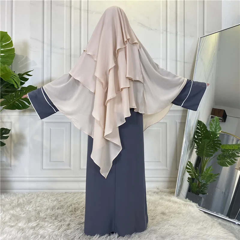 Новый дизайн модный мусульманский Khimar Jilbab 3 слоя премиальный шифон роскошный мягкий материал для женщин