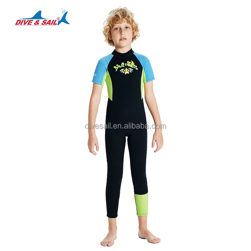 Youth Children 2023 new style short Sleeve long pants open cell 2.5mm neoprene kids wetsuits Back Zipper