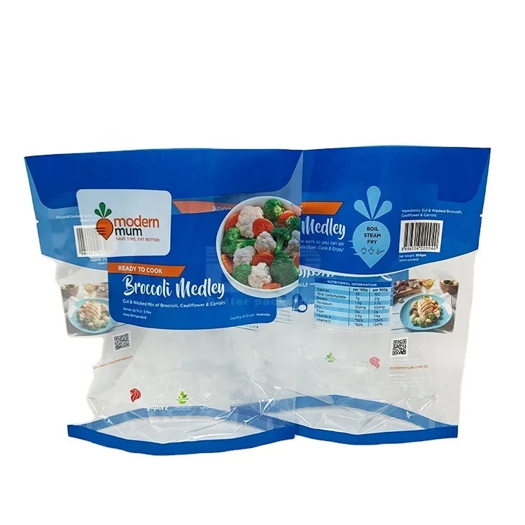 Custom logo printed Fruit food packaging bag fresh  vegetable  standing up pouch of pp recycle plastic bags