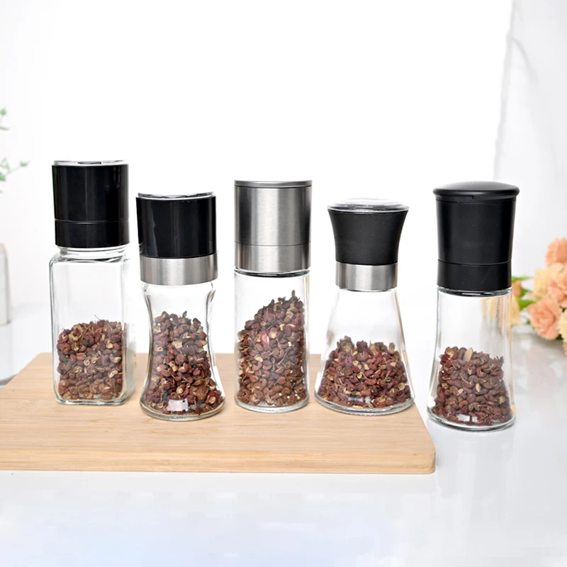 Wholesale Adjustable Ceramic Core Glass Bottle Stainless Steel Cover Salt Mill Manual Pepper Grinder for Kitchen