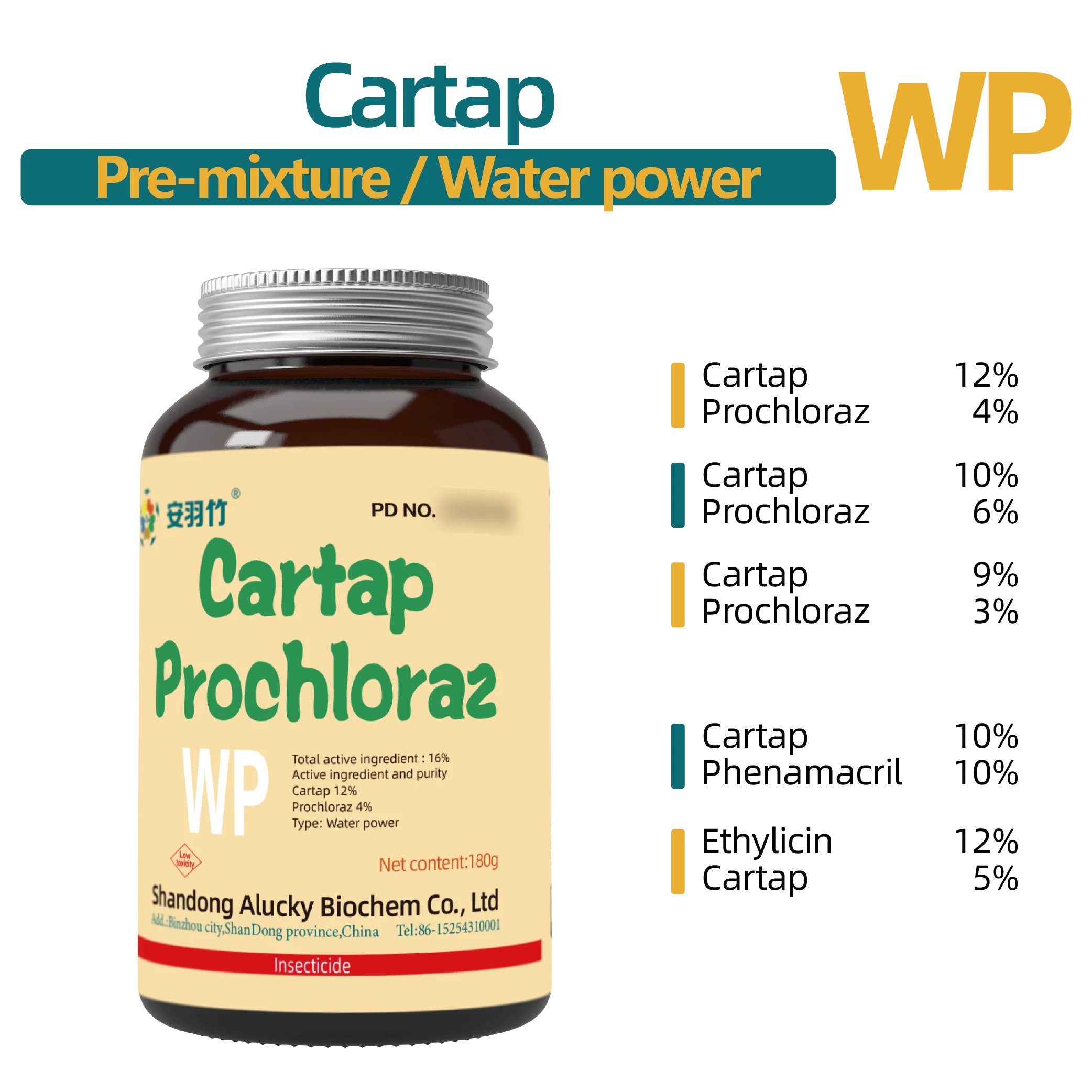 Pre-mixture Water power WP Prochloraz Phenamacril Ethylicin insecticide Cartap WP 15263-53-3