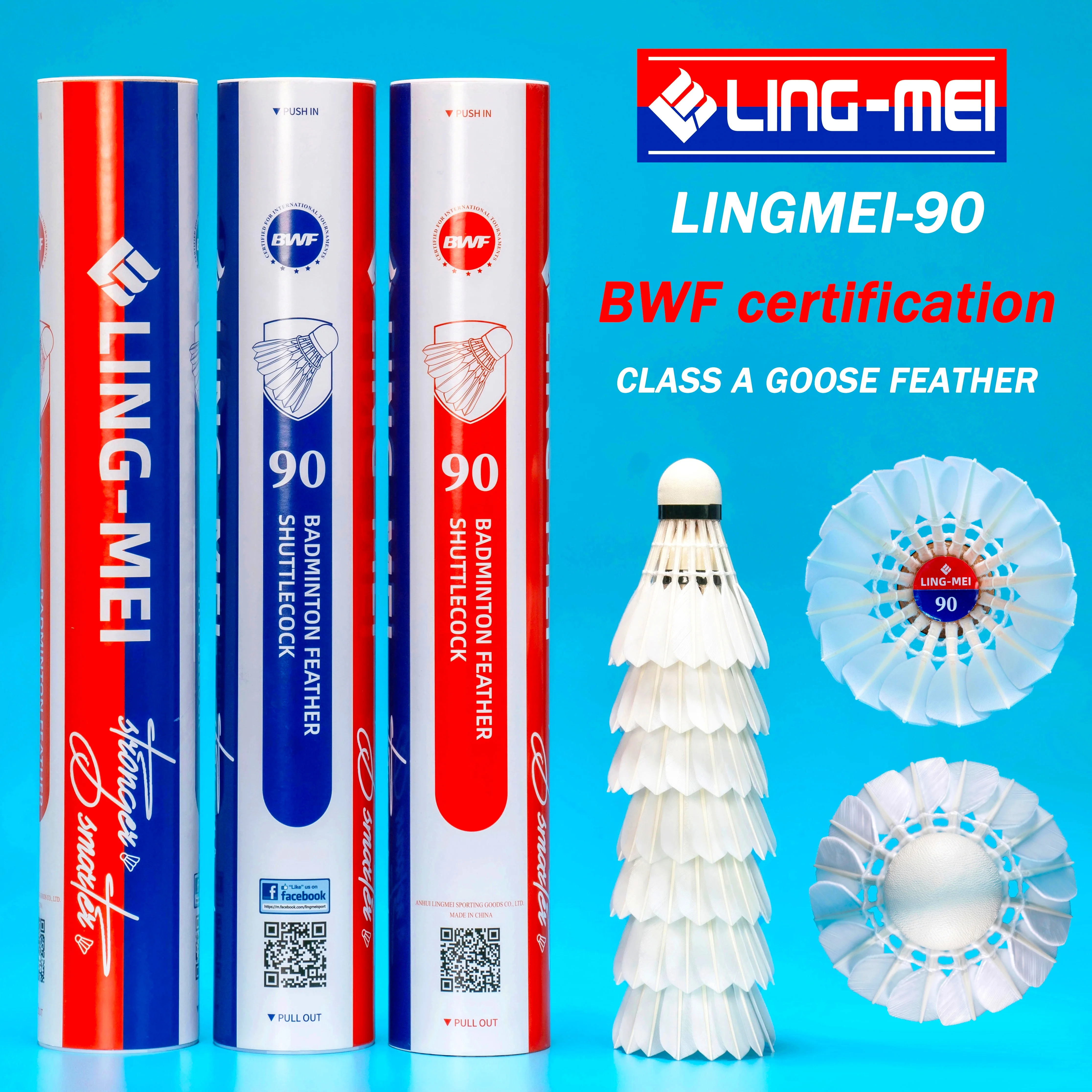LINGMEI-90 BWF Aeroplane Eg1130 China Factory Custom Goose Feather Badminton Shuttlecock for Tournament Training