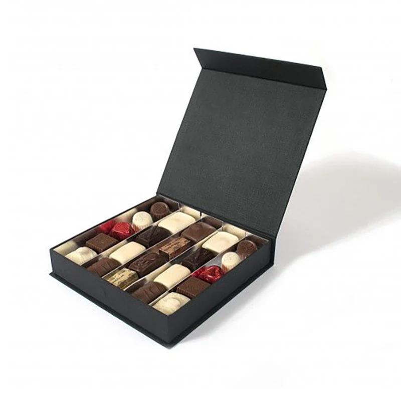 Custom black cardboard paper printing food packaging boxes for sweets, chocolate folding box chocolate packaging box gift