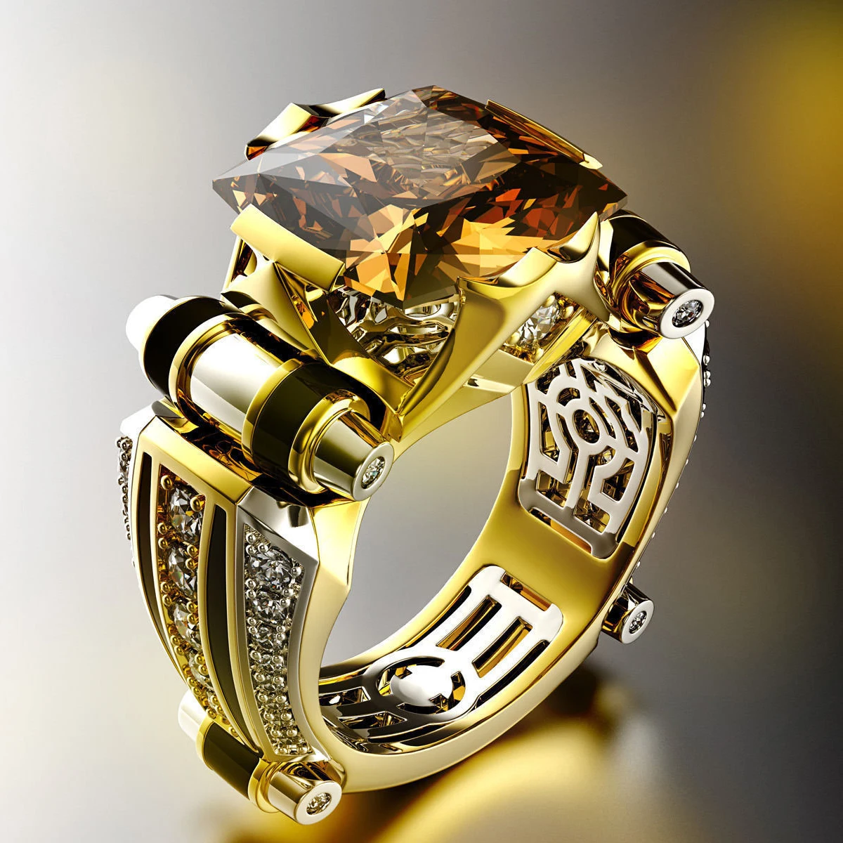Fashion Platinum Plated Hip Hop Cubic Zirconia Ring Jewelry Domineering Exaggerate Square Shape Zircon Rings For Men
