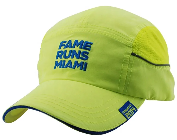 Custom breathable micro fiber Quick Dry fit mesh neon reflective piping safety  athletic sport Baseball outdoor Running Cap Hat