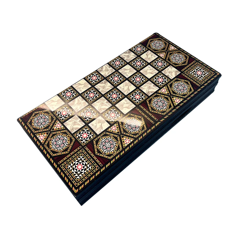 Custom Wood Piano Lacquer Table Games backgammon Middle East Arab chess PU Wood Box Puzzle games