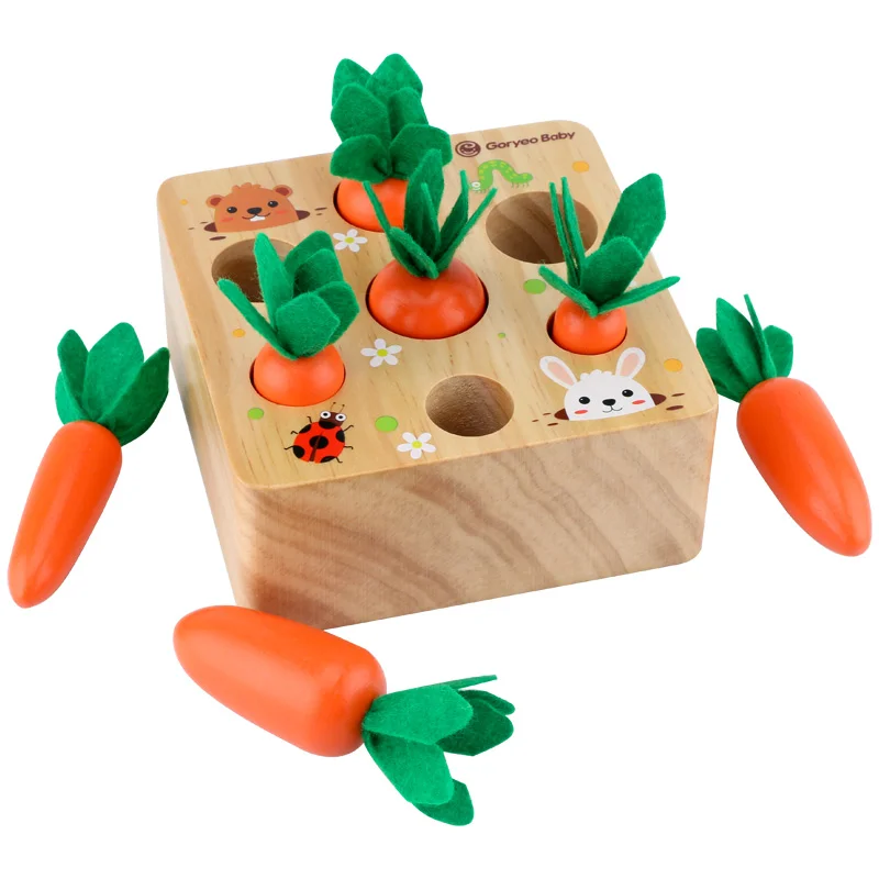 Wooden  Early Educational Montessori Kids Block Puzzle Set Pulling Radish Game Toys Puzzle Carrots
