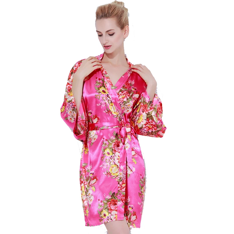 803 Wholesale Summer Womens Ice Silk Crane Sexy Pajamas Silk Bridal Dressing Gown Plus Size Nightgown Bathrobe Sleepwear