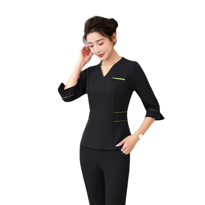 Custom womens classic suit  for massage ladies spa work outfit uniform beauty salon set