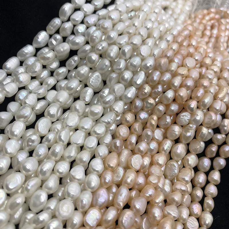 7-8mm straight hole two-sided light natural freshwater pearl small baroque shaped loose beads DIY jewelry material