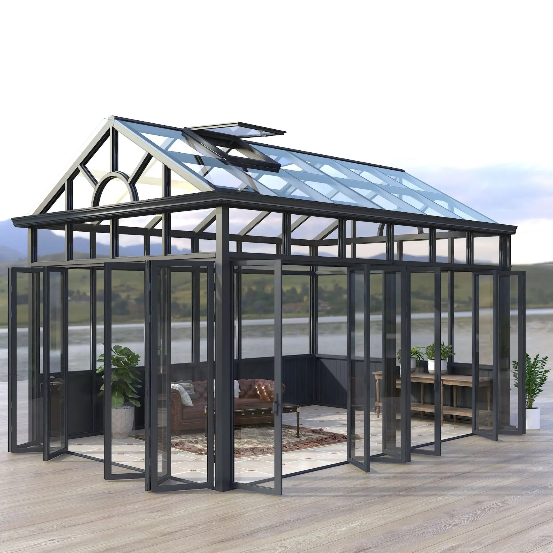 Free Standing Outdoor Aluminium Frame Tempered Glass House High-End Winter Garden Room Conservatory Sunroom For Solarium