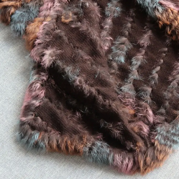 Rabbit hair woven vest pure hand-woven colorful rabbit  medium long fur vest