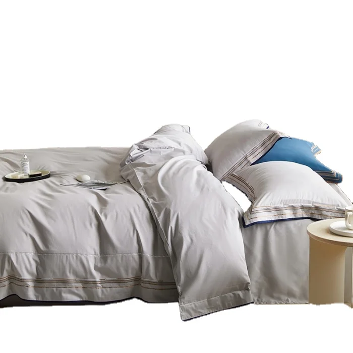 cotton queen size cotton sateen hotel bedding set duvet white and black or customized duvet cover  embroider