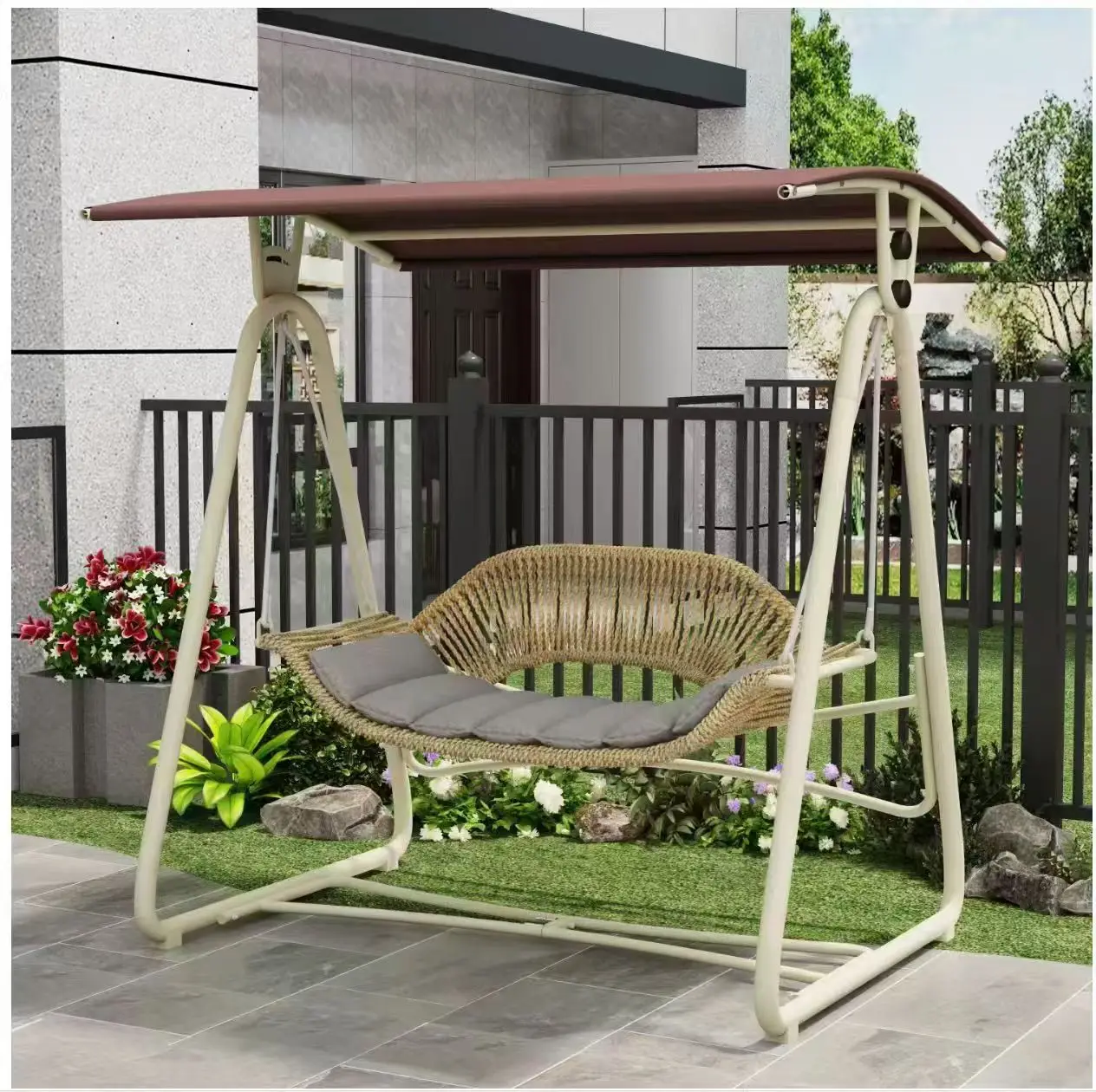 Luxury 2-3 Seaters Garden Swing Chairs Patio Backyard Outdoor Swing Canopy Seat Cushions Cover General Use Outdoor Furniture