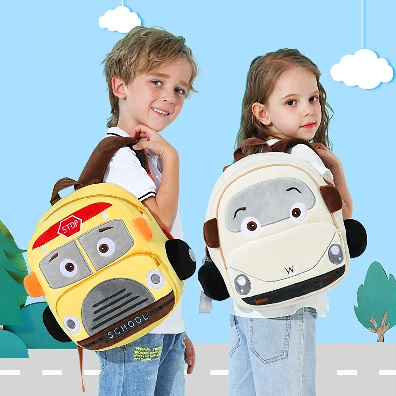 Cartoon Car Plush Backpacks 3d Bus Police Truck Mini Kids School Bag For Kindergarten Girls Boys Plush Backpack