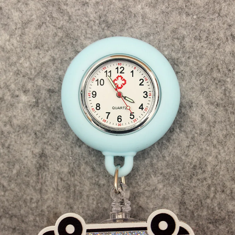 Glitter Hospital Health Care Acrylic Blood Lovely Nurse Doctor Alligator Clip Pocket Watches Medical Hang Clock