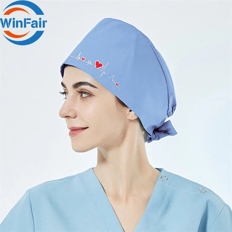 Hot-Sale custom dentist clinic beautician scrubs nurse Doctor Working adjustable nursing cap hat with Button for women and men