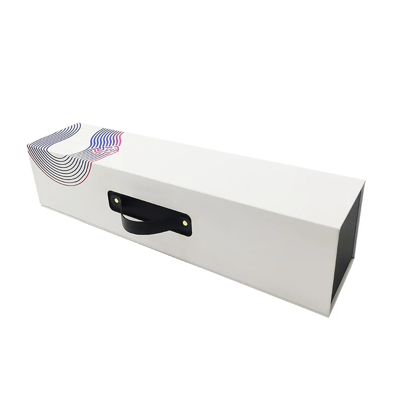 Customized Eco-friendly Cardboard Gift Box White Magnetic Boxes with Leather Carrying Handles  Gift Packaging Personalized Boxes