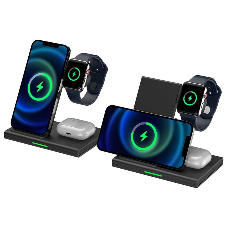 2022 New Style Portable Magnetic Fast Wireless Fast Charger For Iphone 12 pro 3 in 1 Wireless Charging Station