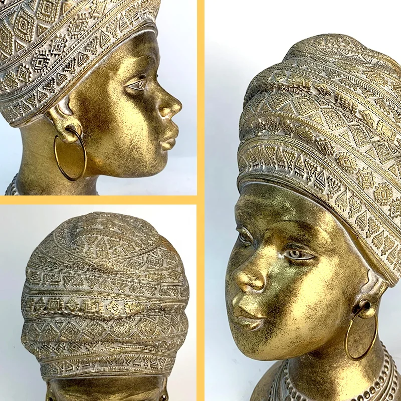 African Art Black Bust Sculptures, Modern Decor African American Bust Statue for Living Room Desktop Bookcase Entrance Decor