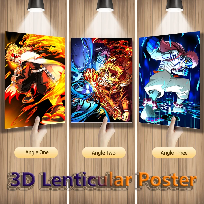 Anime Demon Slayer Tanjirou Inosuke Zenitsu Nezuko Anime 3D Lenticular Posters Art Print For Room Decor