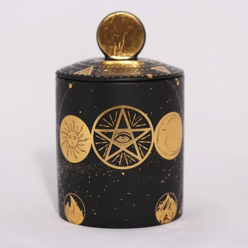 Tarot design spiritual candle jar healing black candle vessels unique design special round empty ceramic candle jar