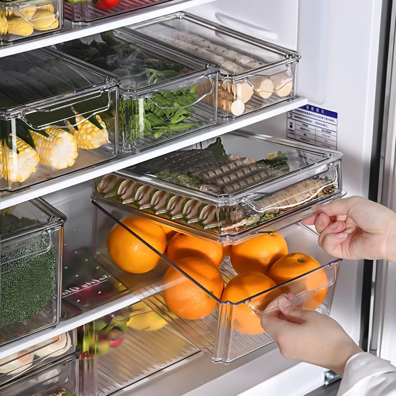 7Pcs Set Square Fridge Storage Container Kitchen Food Preservation Fresh Container Refrigerator Organizer Bin