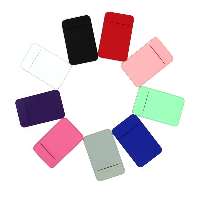 Adhesive Cell Phone Card Case With Lid Elastic Spandex Fabric Back Stick Pocket Mobile Holder