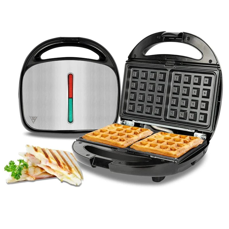 7 3 in 1 Detachable Stainless Steel Grill Sandwich Maker 2 Slice Breakfast Toaster Waffle