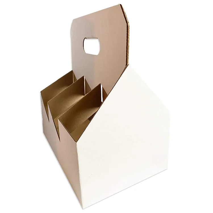 Custom Printed Portable Beer Bottle Glasses Wine Box Corrugated Carriers Paper Packaging Box Six / Four Pack Corrugated Board