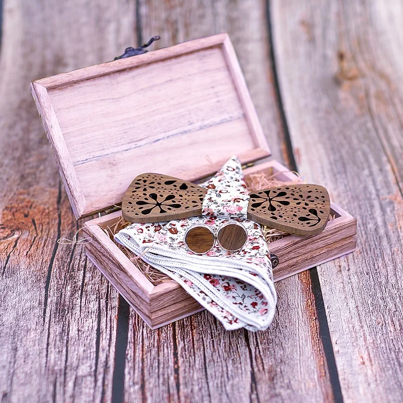 Solid wood firework hollow carved bow tie, hot wedding fashion gifts