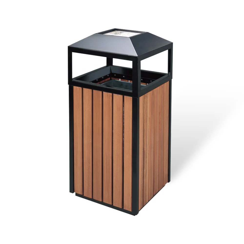 Стальная деревянная уличная корзина для мусора для школы и улицы