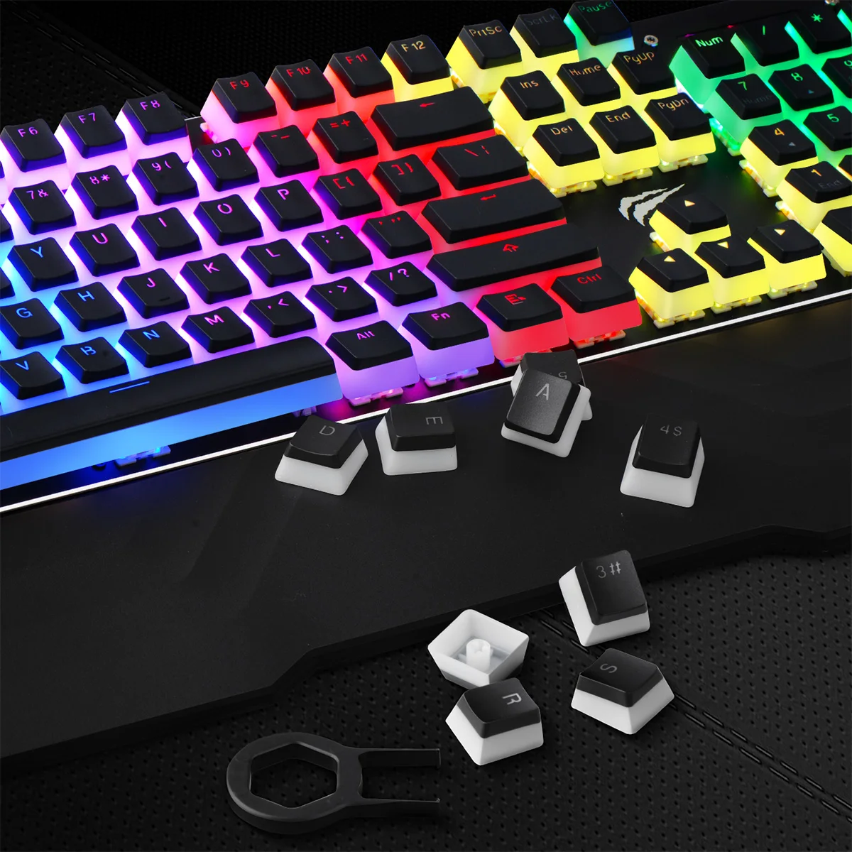 
Keycaps Double Shot Backlit 104 PBT Pudding Keycap Set with Puller Compatible with Cherry MX Mechanical Keyboard, Black&White 