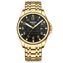 Luxury Brand Nibosi 2572 Mens Waterproof Sports Golden Quartz Wrist Watch