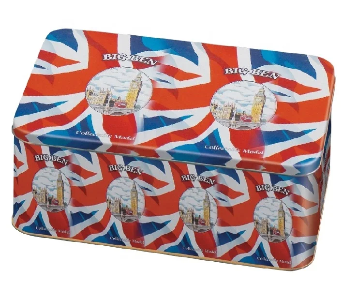 Factory Custom Design Big Ben Style Food Cookie Rectangular Metal Tin Storage Box