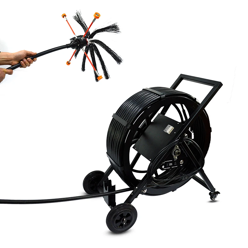 Portable Duct Cleaning Machine with Trolley and Flexible Shaft for 100-800mm Pipes